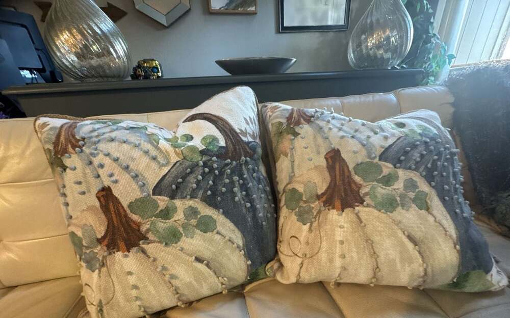 Loving Kindness Embroidered Pumpkin Throw Pillows (2)